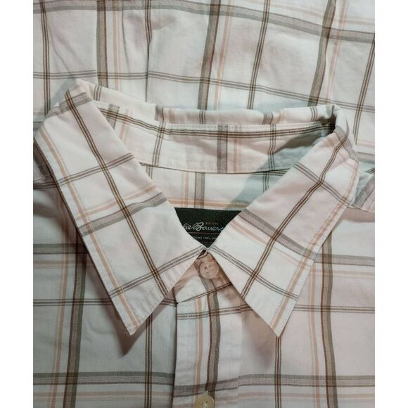 Eddie Bauer Shirt Men's Large White‎ Tan Button Front Short Sleeve - Picture 5 of 7